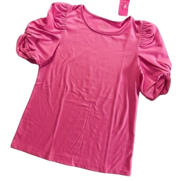 Lilly Pulitzer Elisabette Top Prosecco Pink Ruched Sleeve Women's Size Medium Ne - Picture 4 of 6